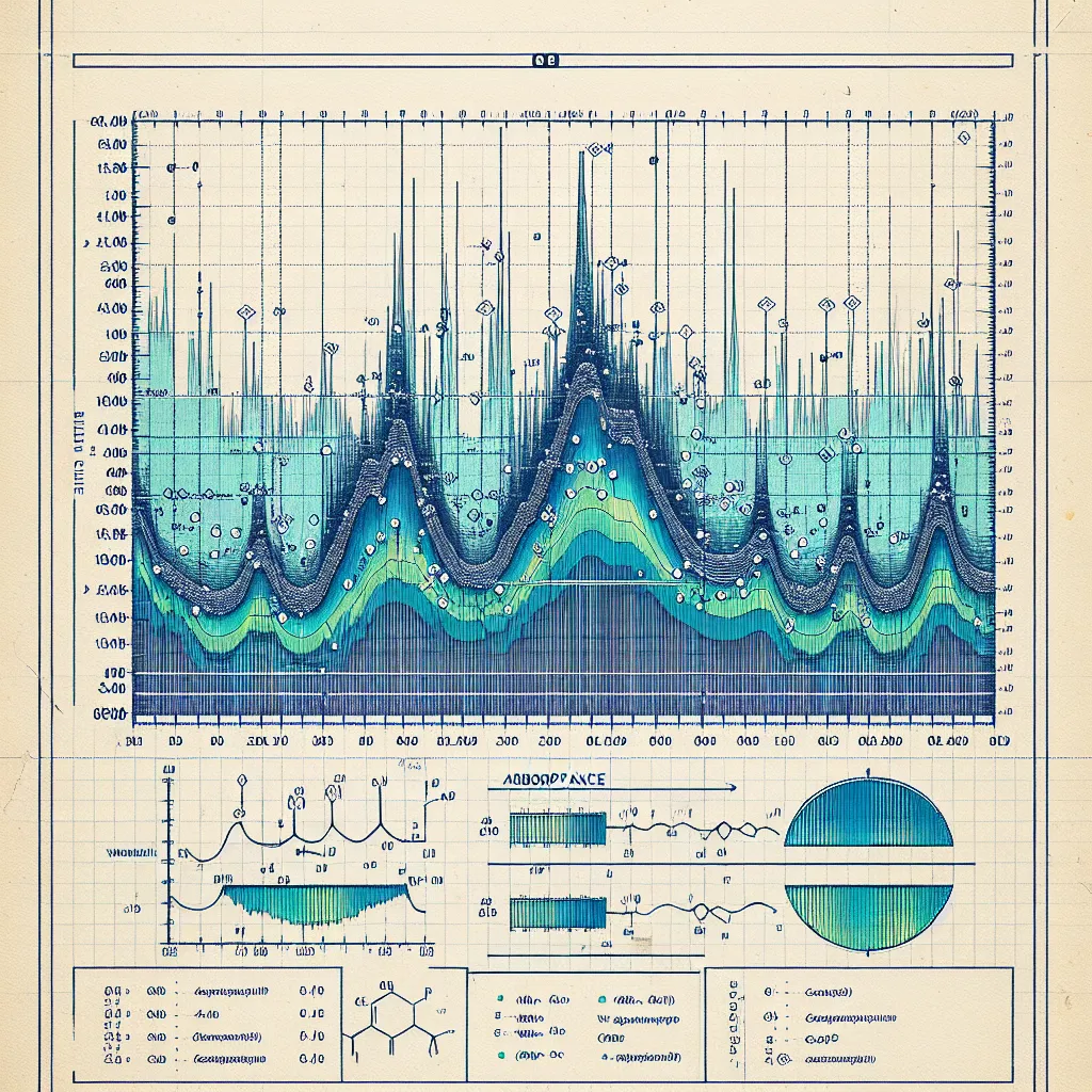 Illustration of a graph depicting the infrared spectroscopy results of acetic acid anhydride, highlighting characteristic absorption peaks.