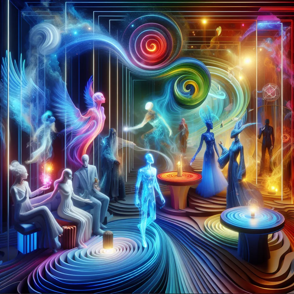 Characters, Description, Nightclub, Supernatural, Relationships in an abstract style