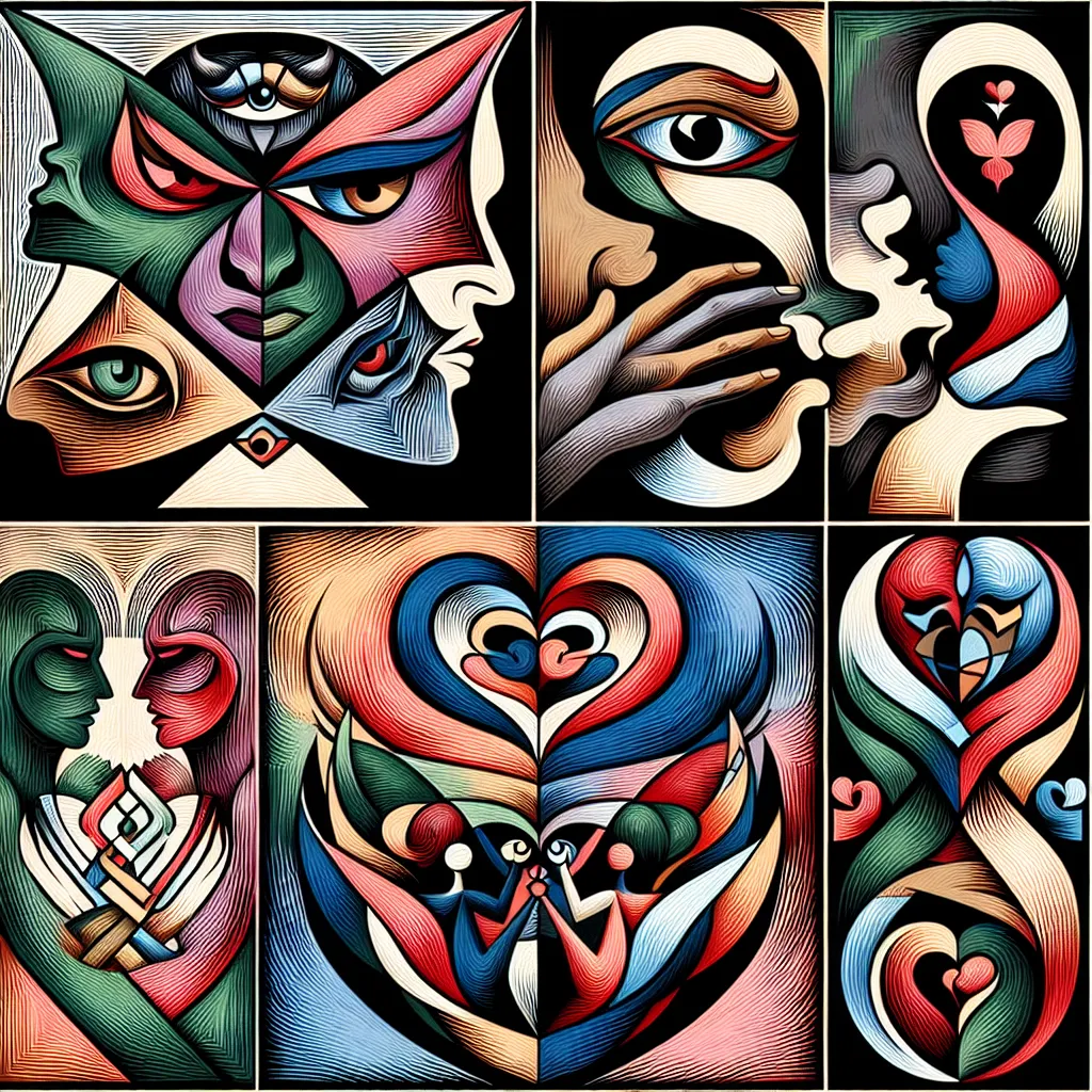 Villano, Amor, Identidad, Celos, Conflicto in an abstract style