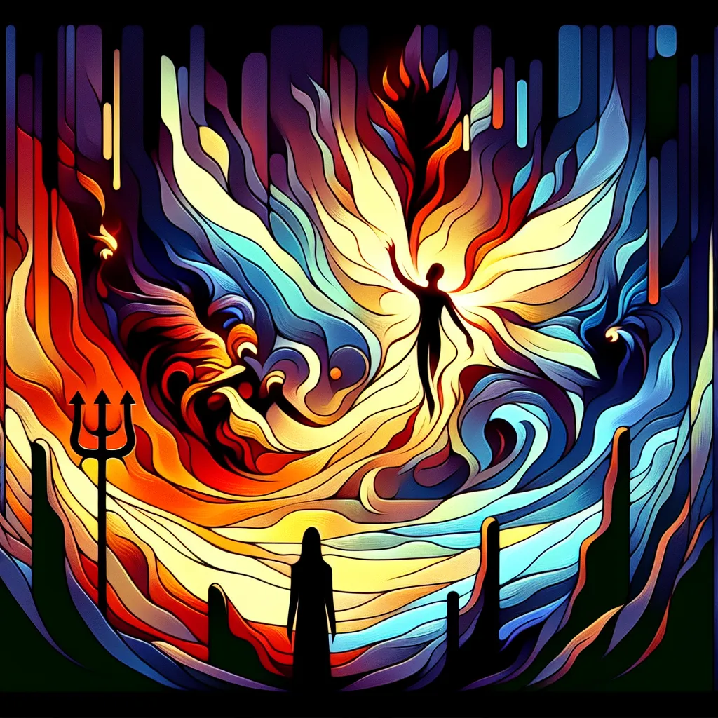 Fantasy, Transformation, Lucifer, Hell, Animation in an abstract style