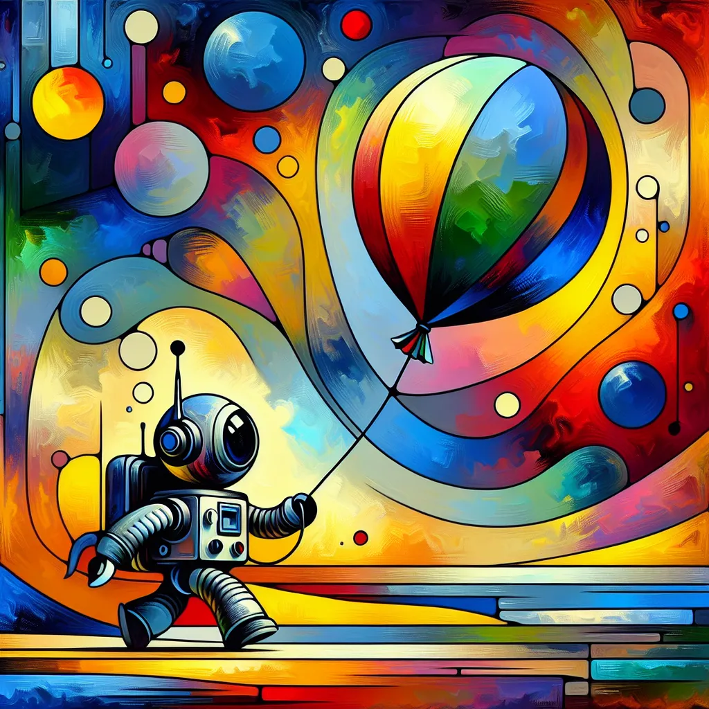 Astro, Bot, Inflate, Balloon, Adventure in an abstract style