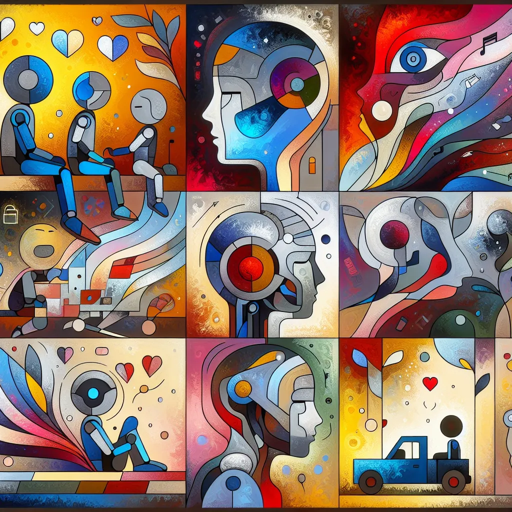 Joven, Robot, Amor, Bullying, Relación in an abstract style