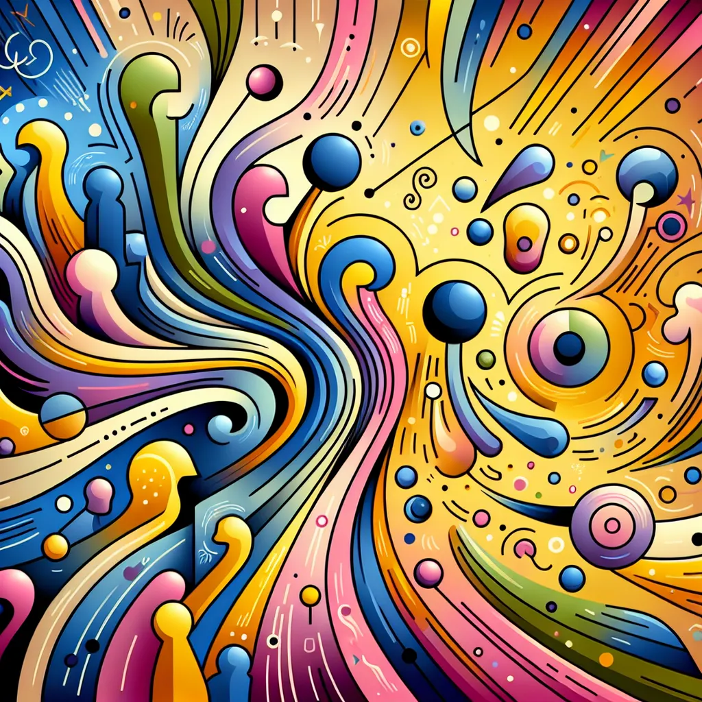 Socialize, Humor, Friendship, Outburst, Connection in an abstract style