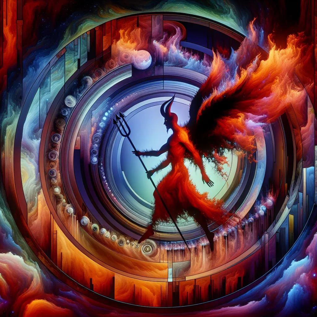 Transformation, Lucifer, Hell, Identity, Fantasy in an abstract style