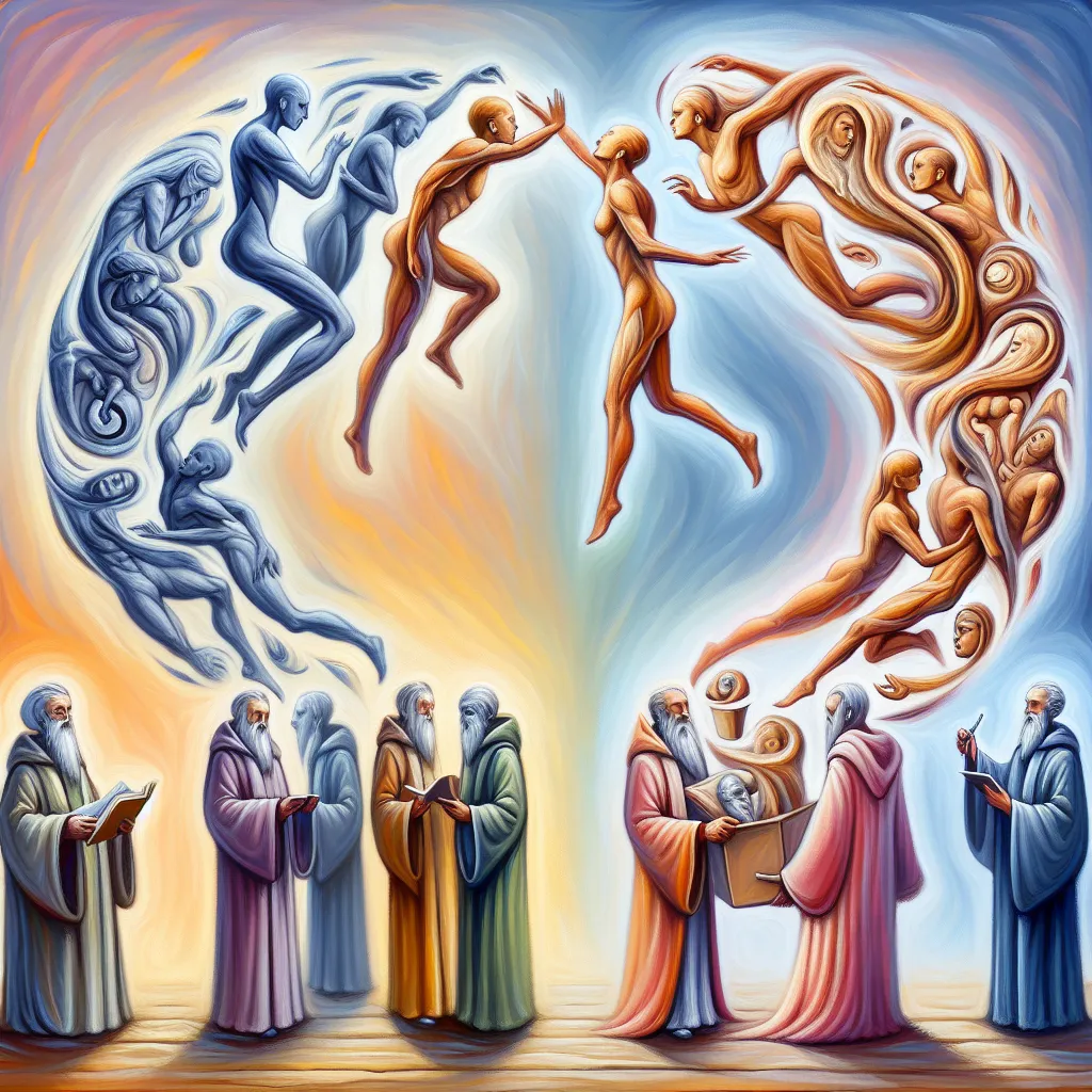 Intercambio, Sacerdotes, Actores, Cuerpos, Transformación in an abstract style