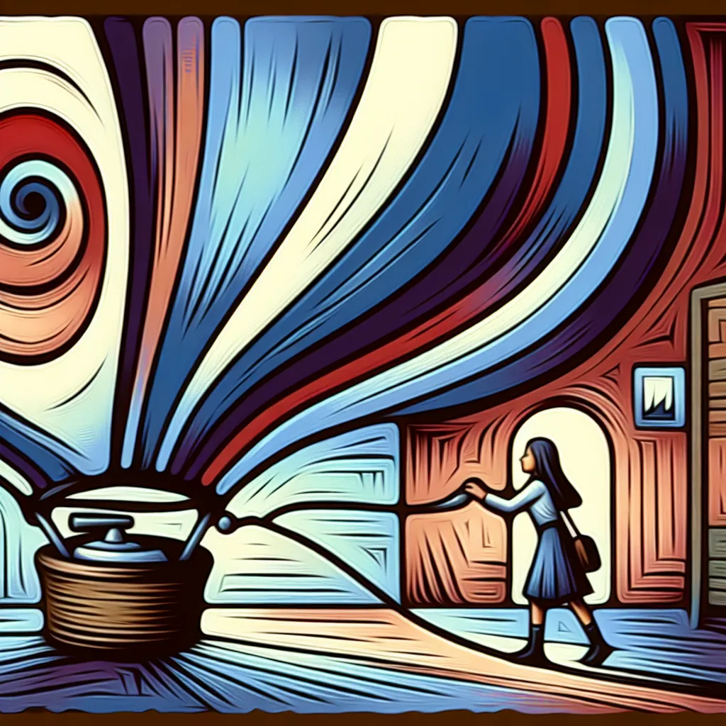 Girl, Balloon, Inflate, Adventure, Unique in an abstract style