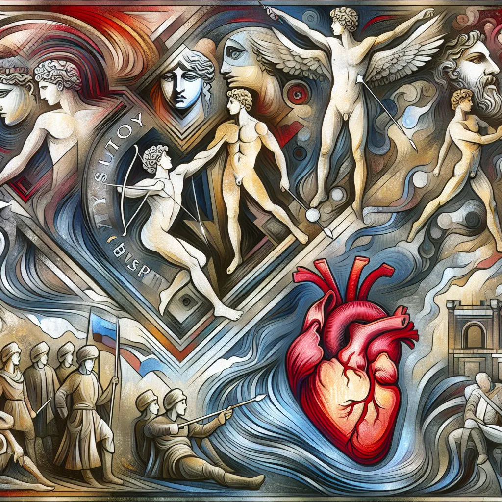 Historia, David, Corazón, Venganza, Narcisismo in an abstract style