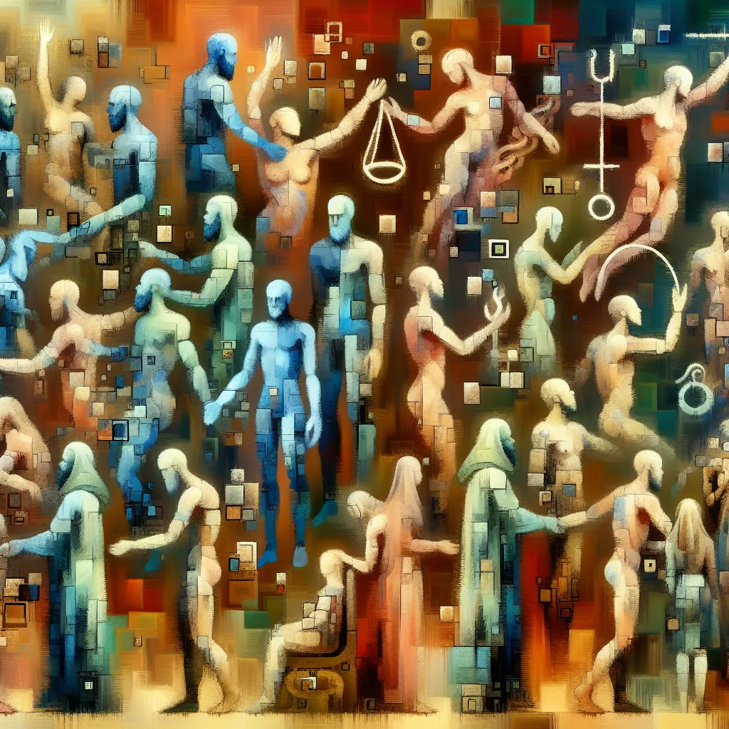 Cuerpos, Intercambio, Sacerdotes, Actores, Transformación in an abstract style