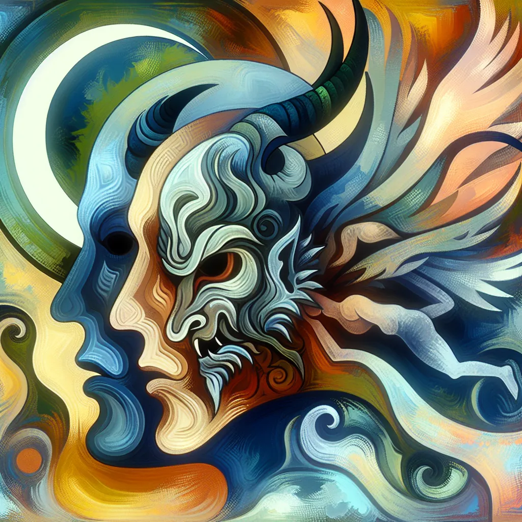 Transformation, Alastor, Hazbin, Demons, Identity in an abstract style