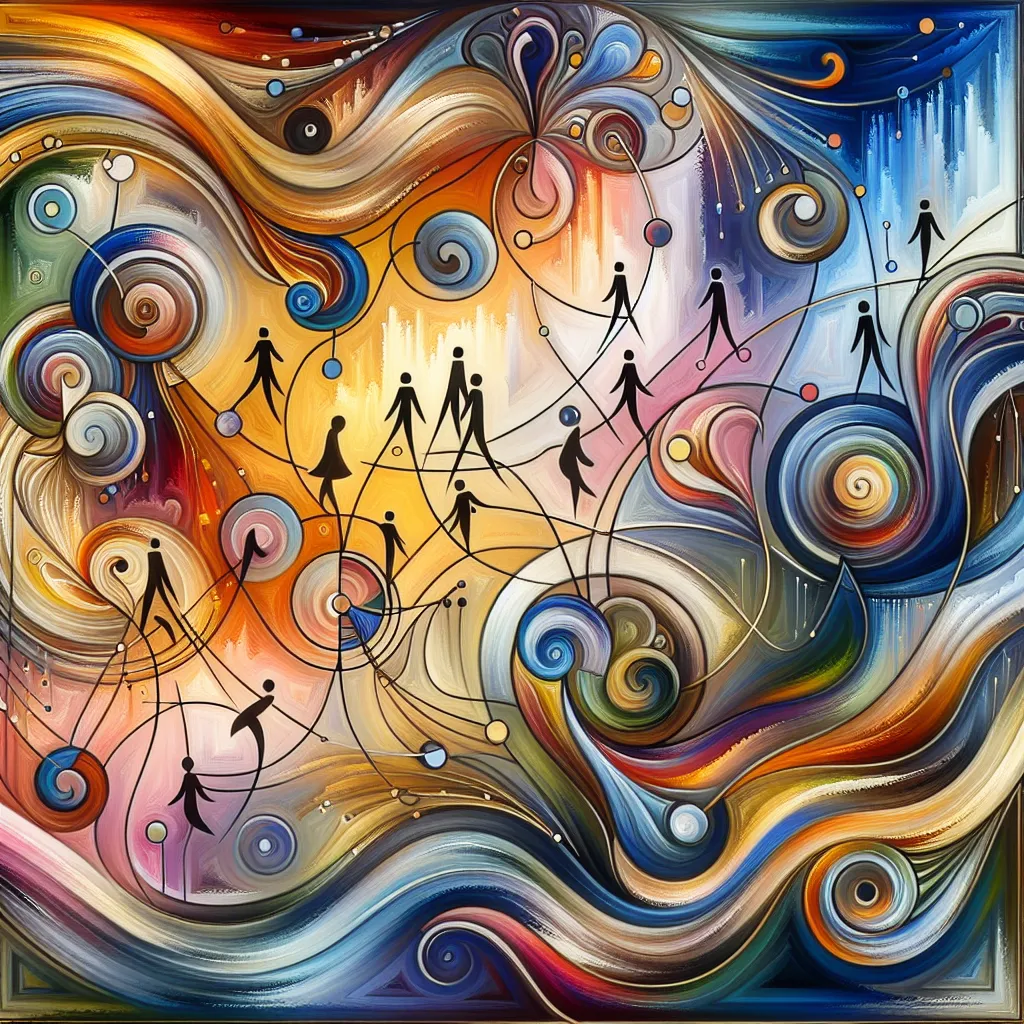 Friendship, Unique, Classy, Connection, Humor in an abstract style