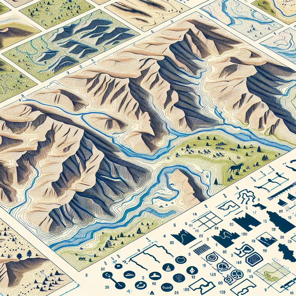 Map, Contour, Representation, Symbol, Terrain in the style of Pablo Picasso