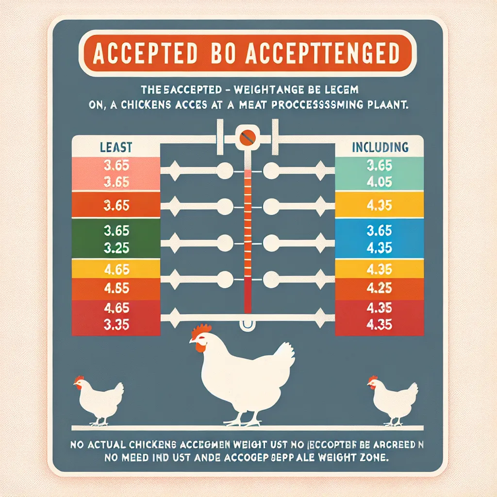 The possible values for the weight \( m \) of the chicken accepted at the meat processing plant can be described by the inequality: 

\[ 3.65 \leq m \leq 4.35 \]

This means that the weight of the chicken must be at least 3.65 pounds and no more than 4.35 pounds.