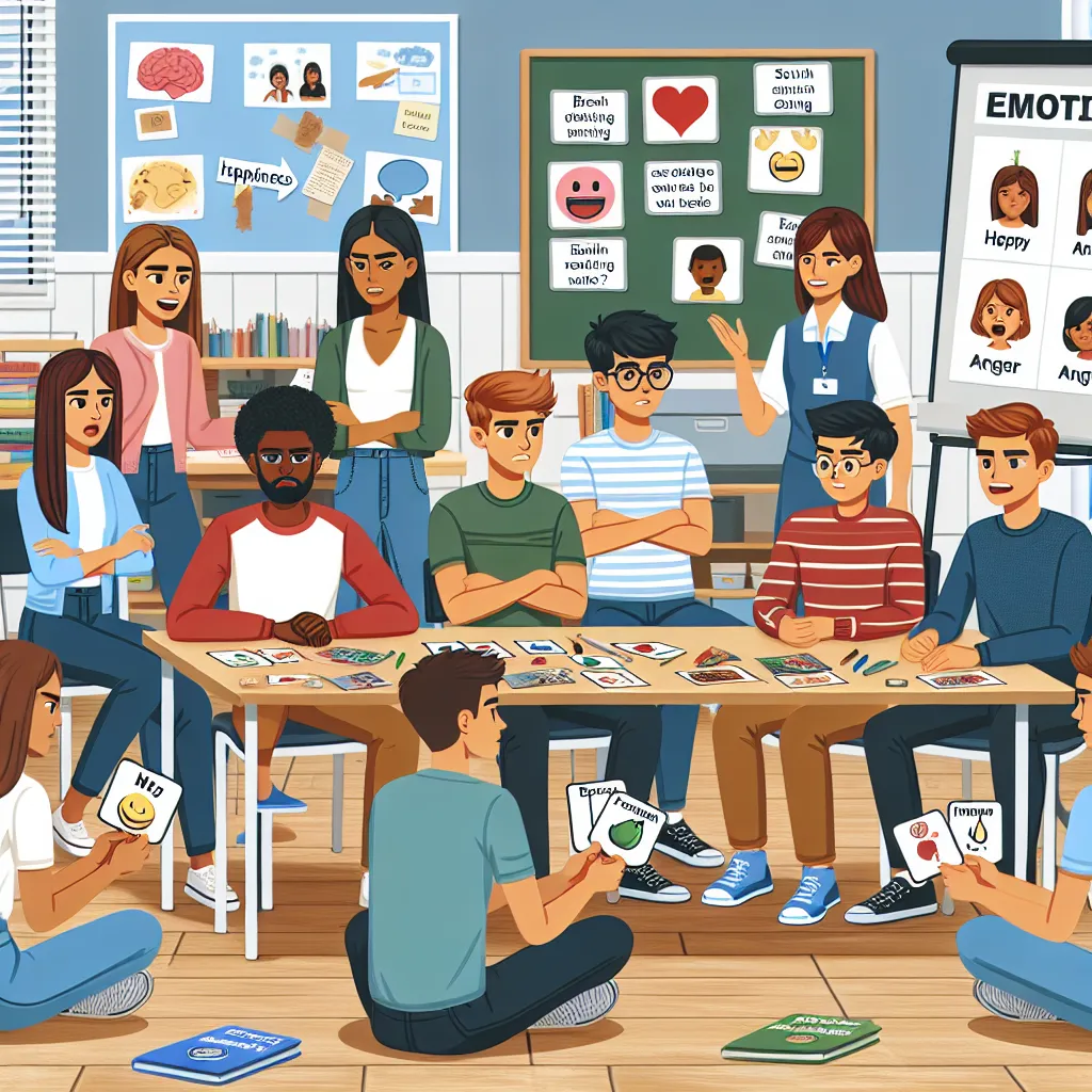 **5.1 Learning Objectives:**

1. By the end of the lesson, learners will be able to identify and describe at least three different emotions and their triggers through group discussions.
2. By the end of the lesson, learners will be able to demonstrate two coping strategies for managing emotions by participating in a role-playing activity.

---

**5.2 Lesson Structure and Activities:**

- **Introduction/Hook Activity (10 minutes):**  
  Begin with a short video clip or story about a character exp