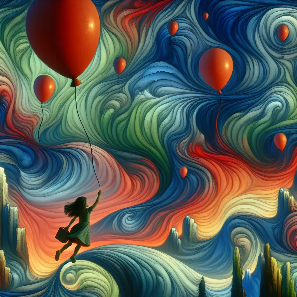 Girl, Balloon, Inflate, Adventure, Unusual in an abstract style