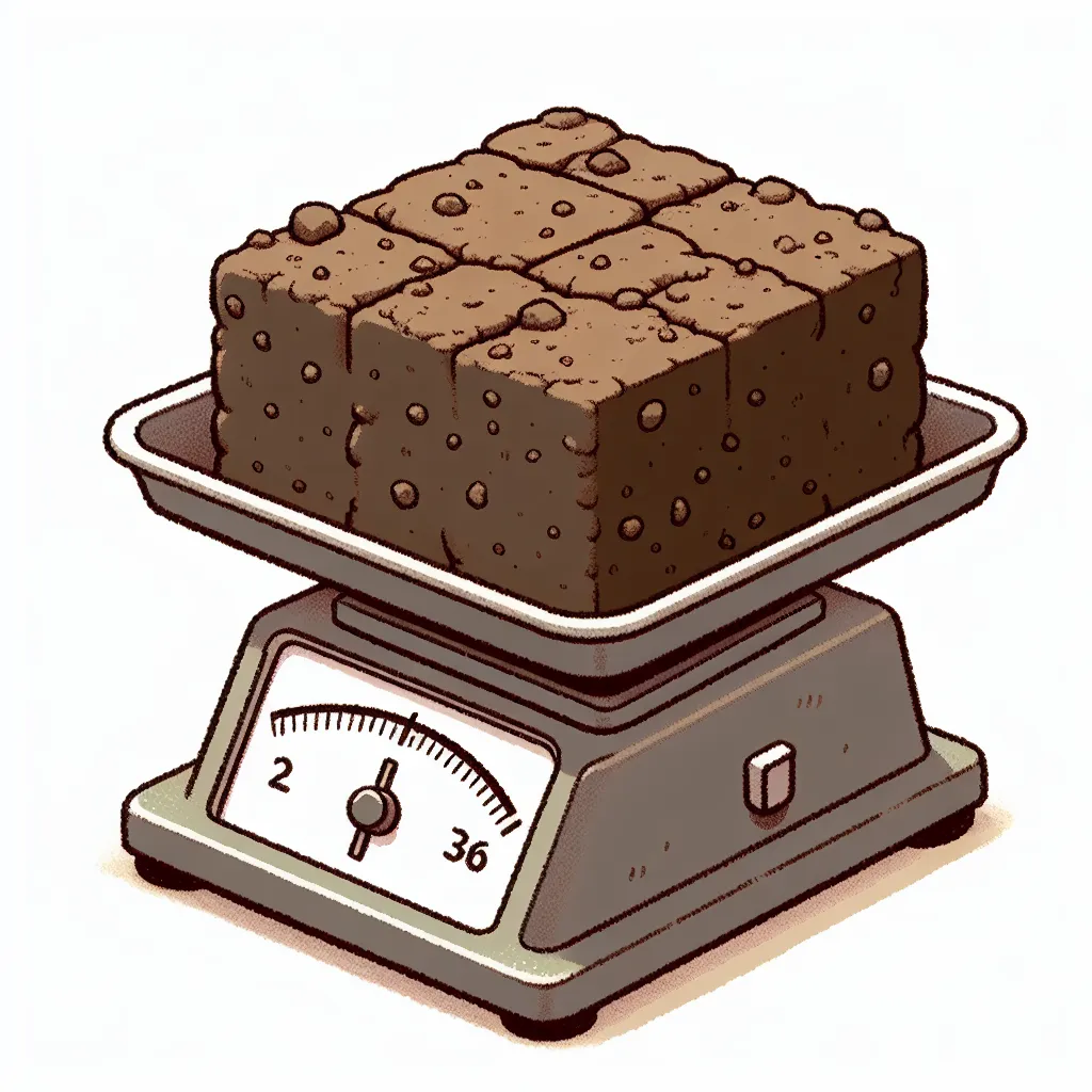Illustration of a 2ft cube of soil on a weighing scale, labeled with its estimated weight.