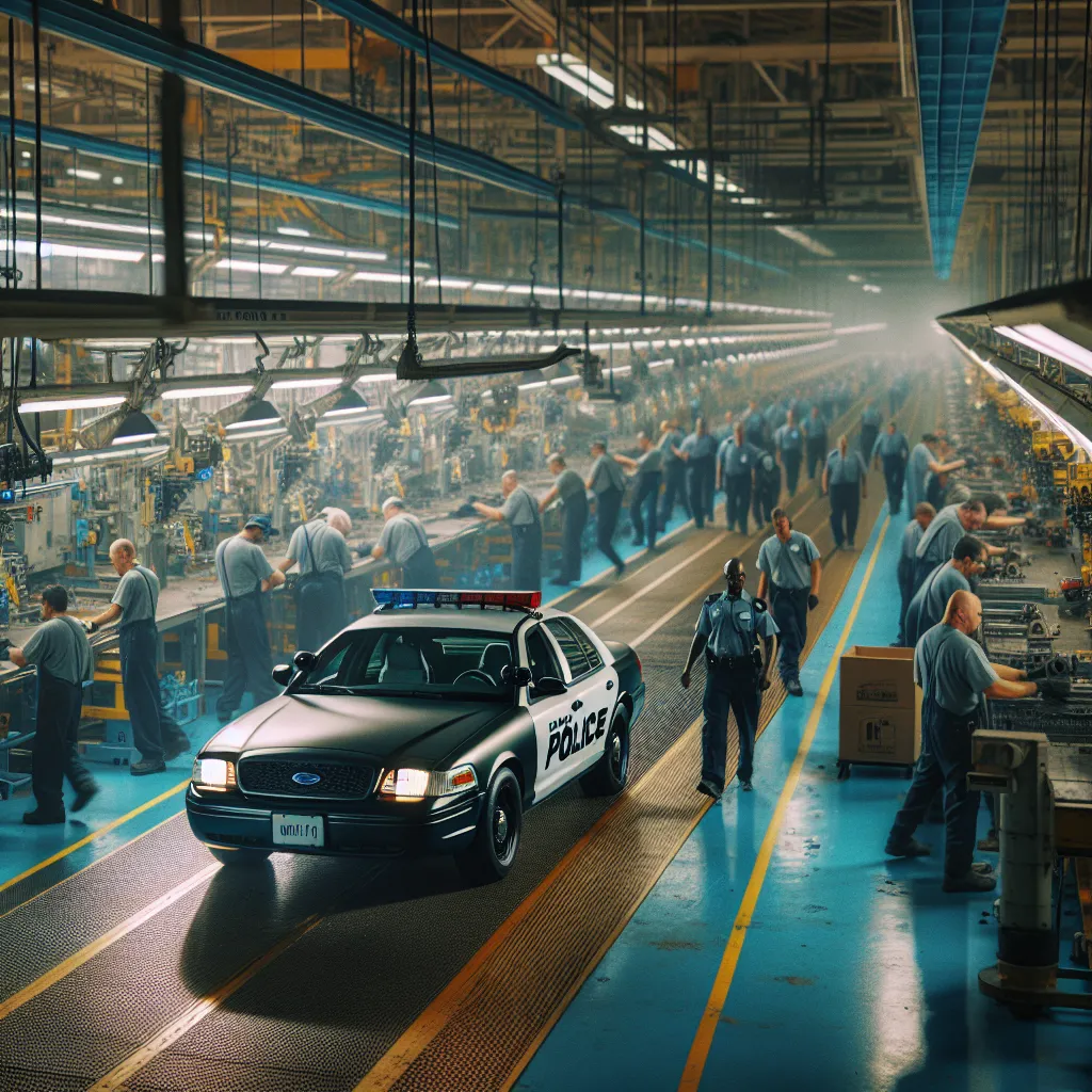 **Excerpt from a Short Film: “Crowned Again”**

*Scene: Noisy factory floor in St. Thomas, Ontario. The camera pans across rows of Ford Crown Victoria cars being assembled. A voiceover begins softly as the sounds of machinery echo.*

**Voiceover:**  
*“In the heart of St. Thomas, a Ford Crown Victoria police car, model P71, begins its journey amidst the cacophony of metal and dreams. Like a thousand of his co-brothers, he rolls off the line, destined for the streets of New York…”*

*Cut to: Mont