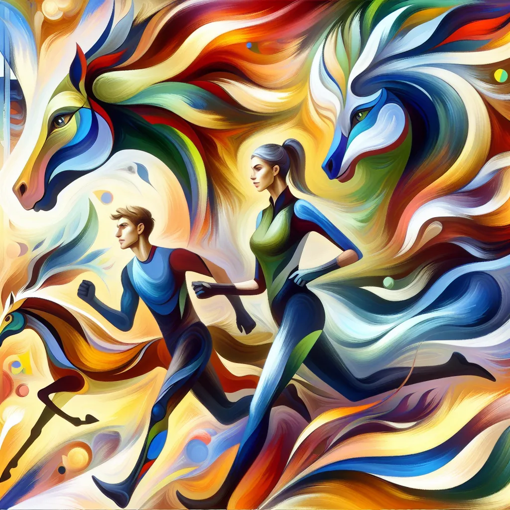 Pokemon, Ash, Serena, Race, Friendship in an abstract style