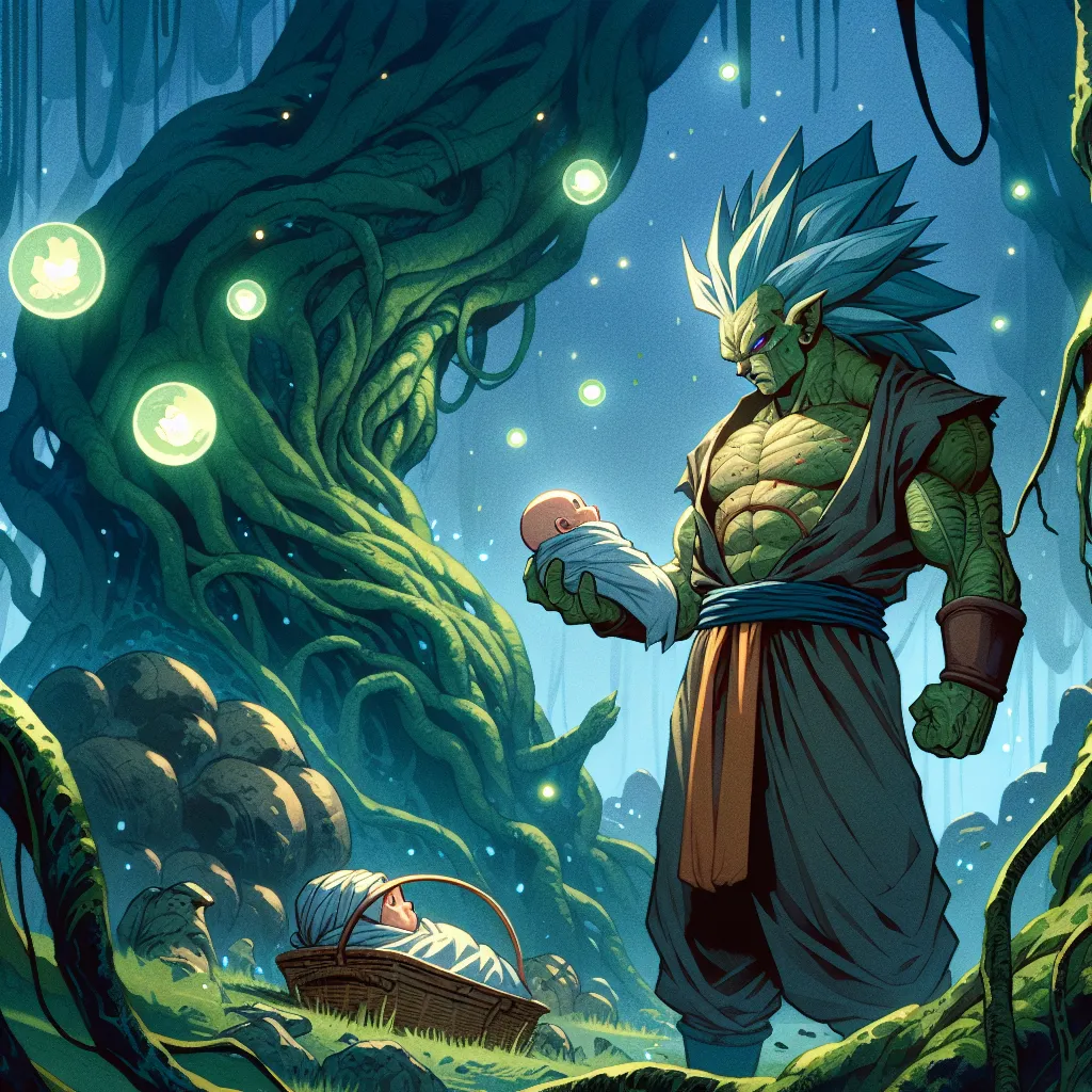 **Título: El Legado de Turles**

En un universo alternativo, el malvado Turles, el sayyayin que casi destruyó la Tierra, sobrevivió a su derrota y cayó en un bosque denso, donde encontró a un bebé recién nacido abandonado. Su mente malvada inicialmente pensó en usar al niño como garantía ante Kakaroto, pero a medida que lo cuidaba, algo inesperado floreció en su corazón: el amor paternal. 

Con el tiempo, Turles sedujo a una mujer humana, y de esta relación nació otro hijo, físicamente idéntico 