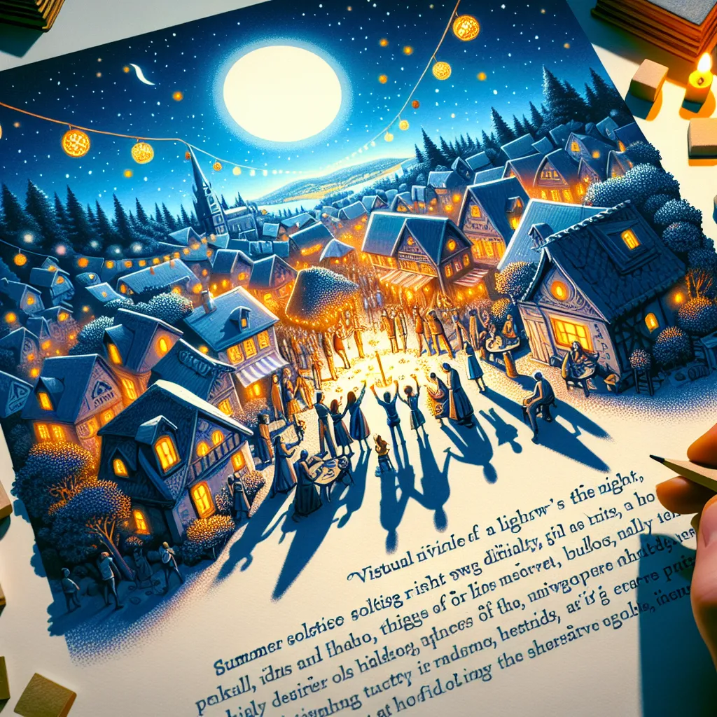 **Announcement to All Roleplay Participants and Interested Guests!**

Dear Roleplay Enthusiasts and Creative Minds,

As we approach the enchanting night of the summer solstice, we are thrilled to invite you to join us in our special event: the Festival of Lights and Shadows! This celebration, steeped in tradition and wonder, promises to be an unforgettable experience filled with creativity, camaraderie, and imagination.

The summer solstice marks the longest day of the year, a time when the sun 