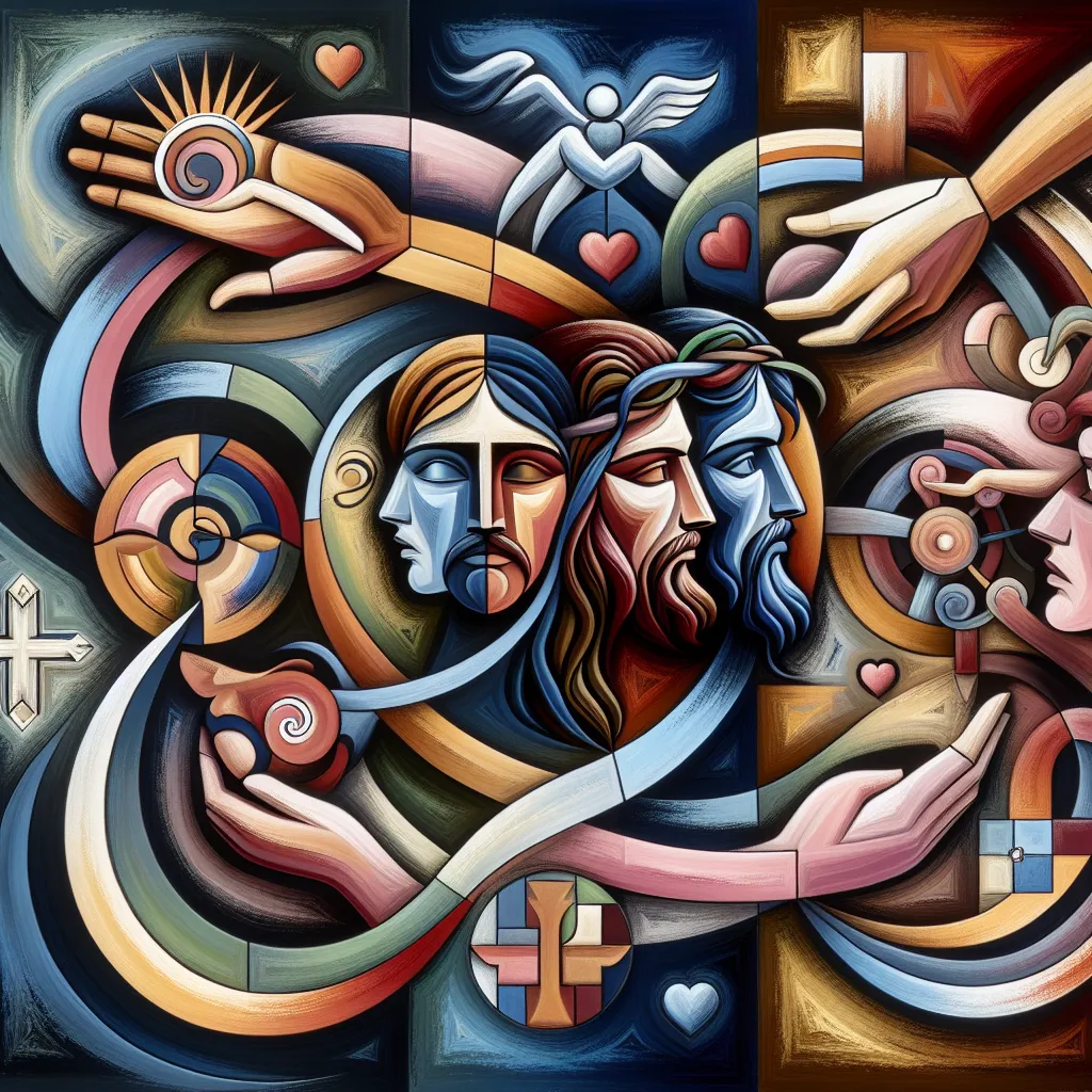 Roman, Cristian, Amor, Conflicto, Manipulación in an abstract style