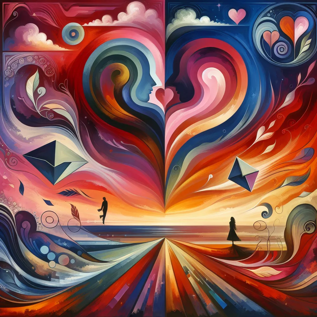Love, Feelings, Heart, Letter, Distance in an abstract style