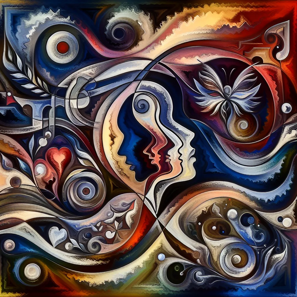 Telenovela, Amor, Conflicto, Hechizo, Celos in an abstract style