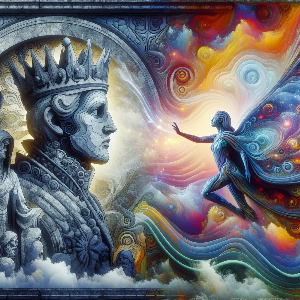 Stolas, Blitzo, Statue, Gaze, Story in an abstract style