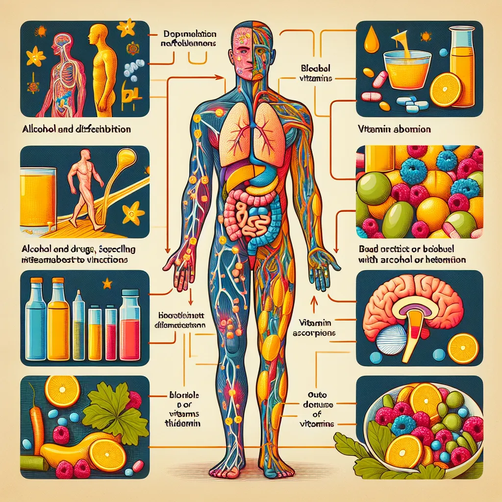 Alcohol consumption can significantly affect vitamin absorption and metabolism. For instance, chronic alcohol use can lead to deficiencies in B vitamins, particularly thiamine, which is essential for energy metabolism. Similarly, drugs, whether prescription or recreational, can interfere with vitamin utilization in the body, often inhibiting their effectiveness. The overall impact is that the body’s need for vitamins may increase, as they are depleted more quickly due to the presence of alcohol 