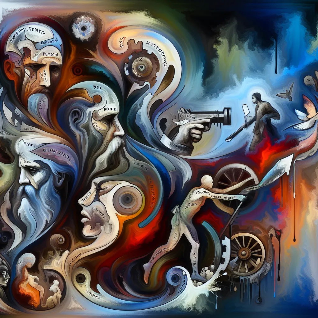 Historia, Hombre, Hijo, Culpa, Locura in an abstract style