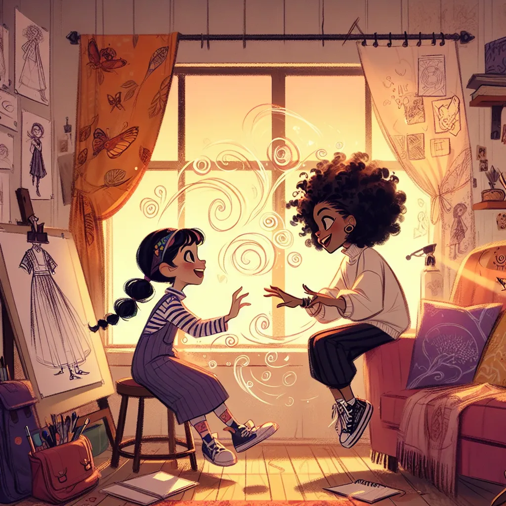 In Marinette's cozy room, filled with sketches and vibrant fabrics, a warm afternoon light streamed through the window. Marinette paced nervously, throwing her hands up in frustration. "I don't even know what to do!" she exclaimed, her forehead crinkling in worry.

Alya, sitting cross-legged on the floor, looked up with a playful smirk. "I know how to help you, Marinette! You remember how the owners of Miraculous can switch bodies, right? What if we tried that?"

Marinette's eyes widened with cu