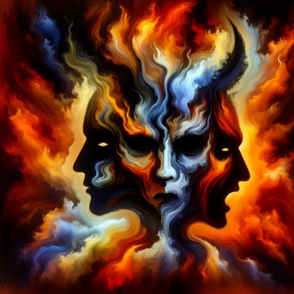Transformation, Lucifer, Hell, Identity, Emotions in an abstract style