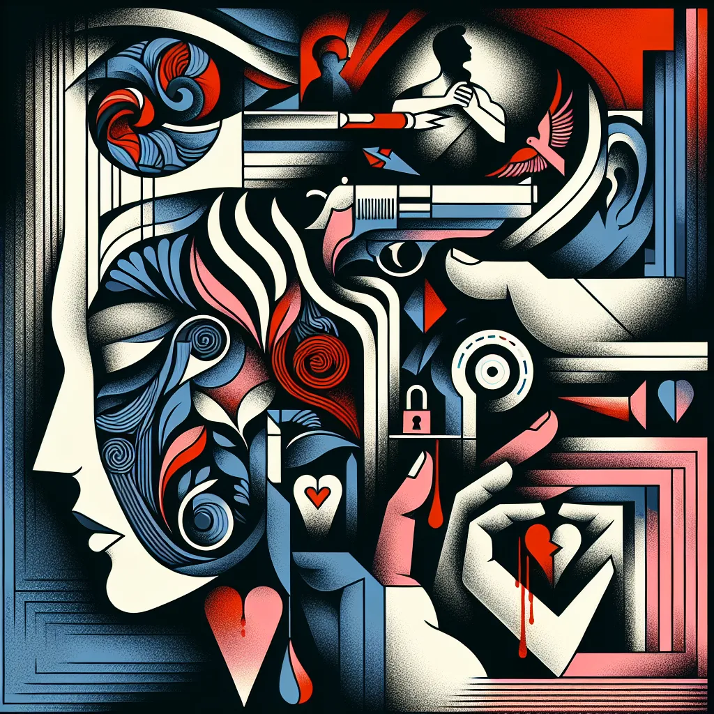 Aurelio, Venganza, Amor, Secreto, Crimen in an abstract style