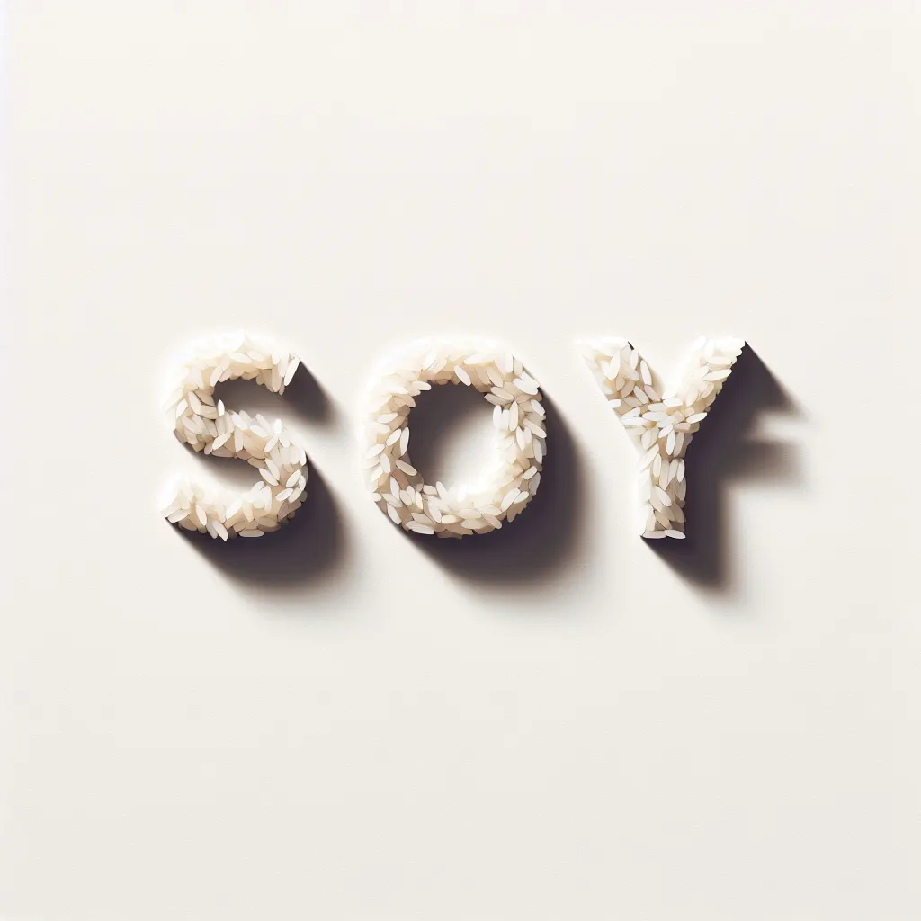 the text SOY above the text RICE on a white background