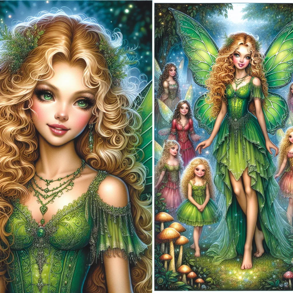 Elsie was turned into a fairy with green dress and green wings she was very beautiful with the most golden curly hair she was very beautiful her beauty was amazing the fairies really liked her now