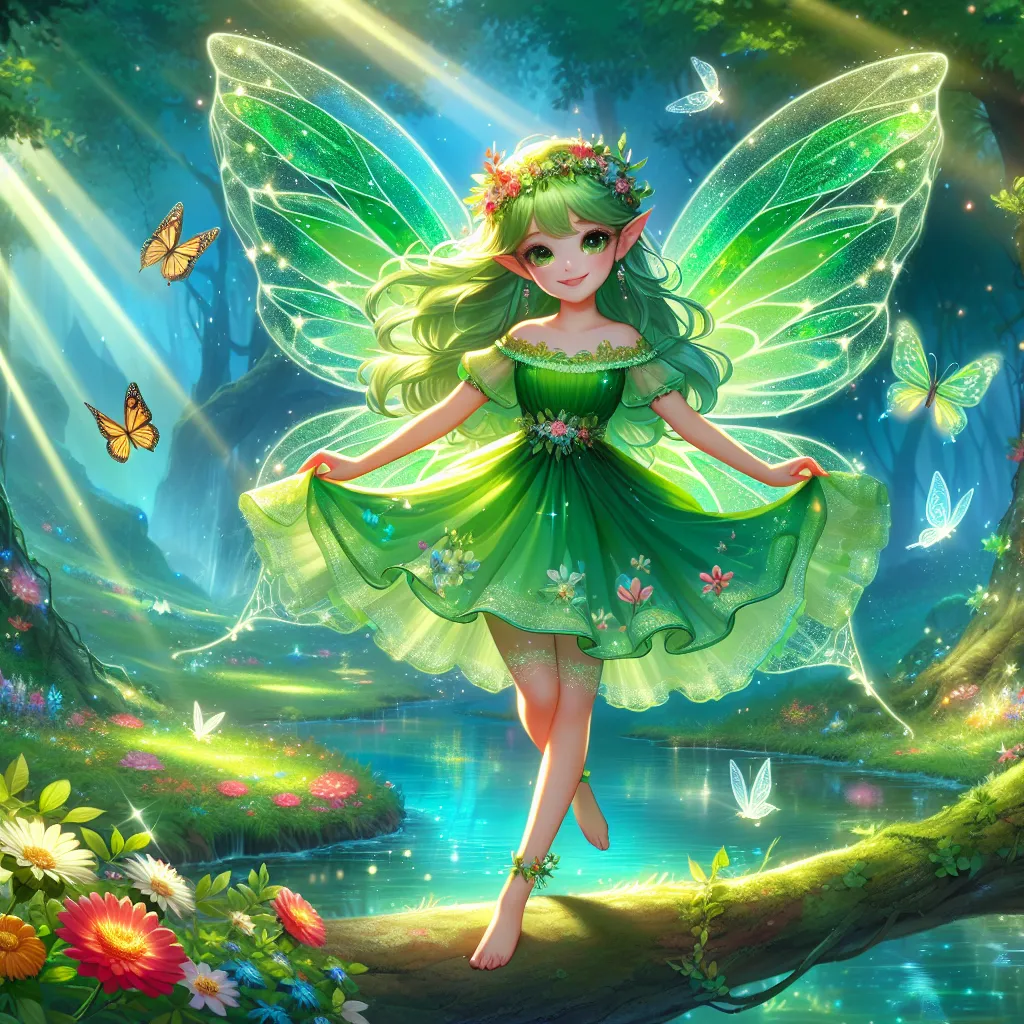 Elsie was a little girl who was transformed into a fairy with a green dress and green wings