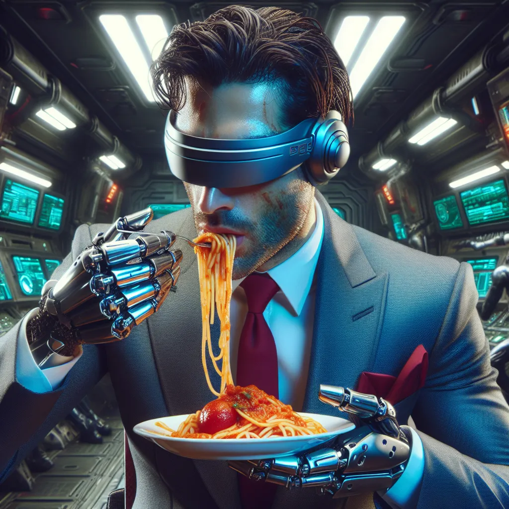 The main actor from iRobot eating spaghetti