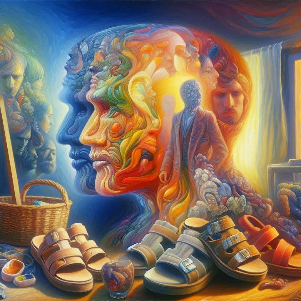 Transformation, Sandals, Memory, Change, Identity in the style of Monet