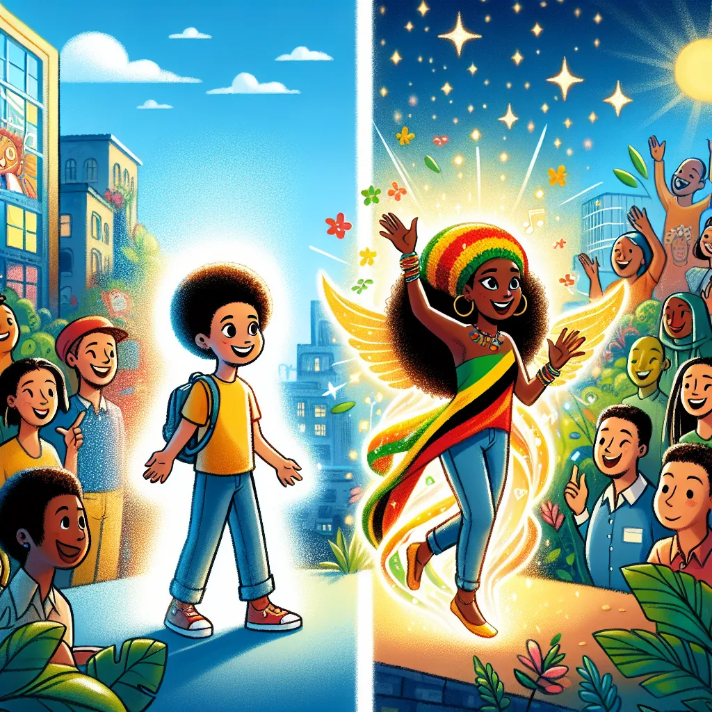 A whimsical and heartwarming story unfolding as a young boy undergoes a magical transformation into a confident Jamaican woman named Marsha, finding joy, community, and belonging in a new identity.