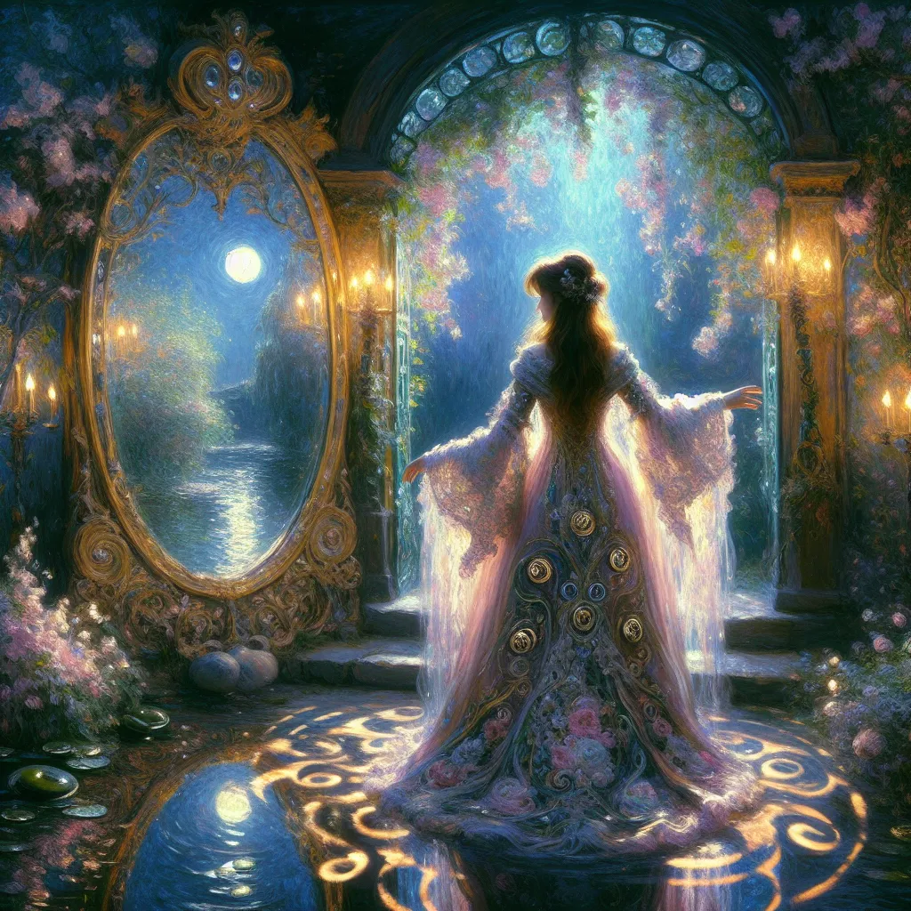 Magic, Sorceress, Mirror, Shadows, Consequence in the style of Monet