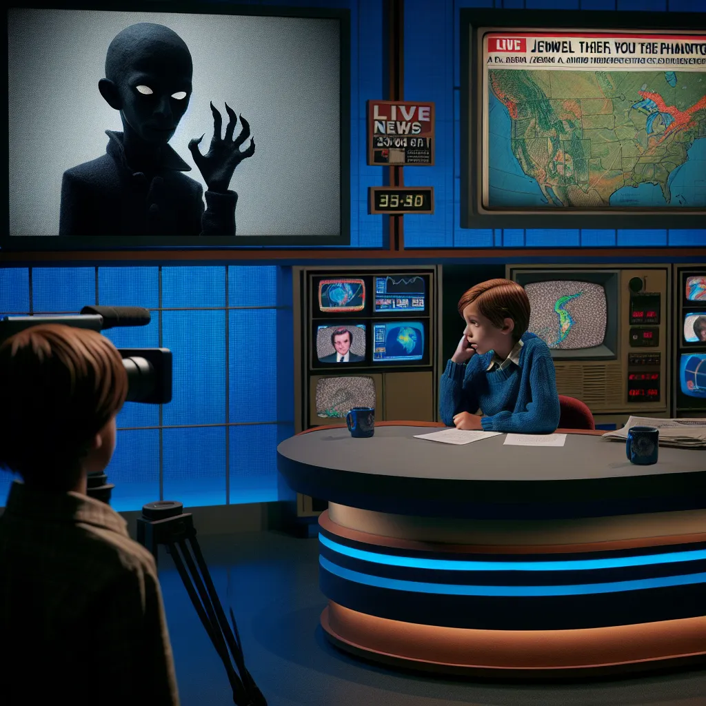 An eight-year-old boy named Daniel Morris finds himself in the body of news anchor Katherine Carter after a strange phenomenon occurs. Despite his efforts to return to his own body, Daniel is unable to change back. With no other choice, he reluctantly takes part in the live news broadcast, discussing the ongoing crime spree of the notorious jewel thief known as "The Phantom." Despite the unfamiliarity and discomfort, Daniel manages to deliver the news segment, including updates on the weather.