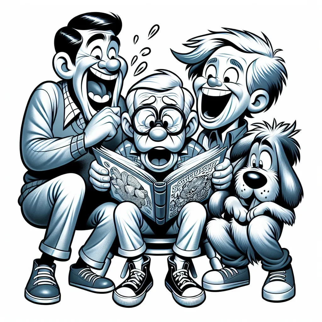 The image accompanying this story is a humorous depiction of three characters, Peter, Brian, and Stewie from the TV show "Family Guy," sharing a moment of laughter and disbelief while reading an overly detailed transformation story.