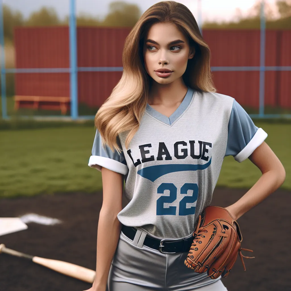 A young female baseball player with an athletic build, wearing a coed league jersey, stands confidently on a baseball field. Despite the body swap, she displays impressive skill, hitting a home run and making a diving catch. Her determined attitude and adaptability shine through as she navigates the challenges of playing the game in her new form.