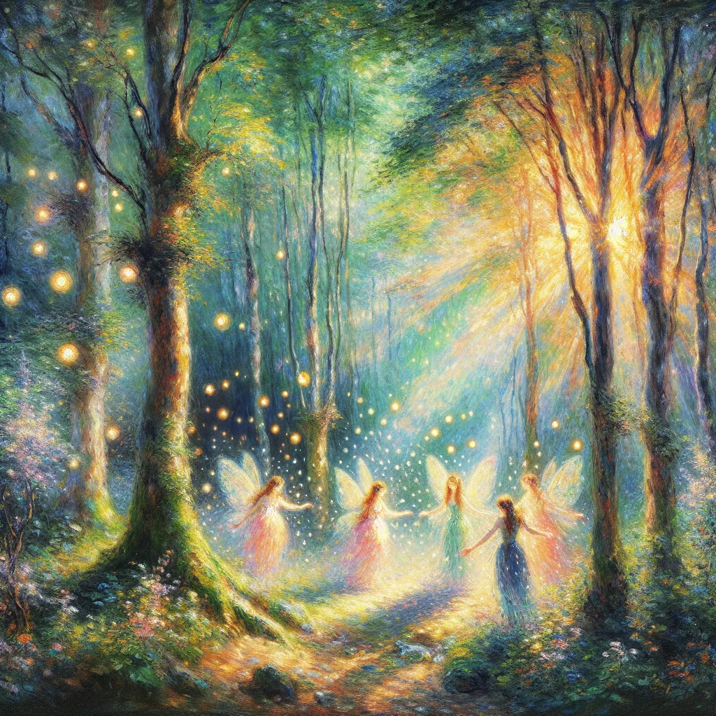 Magic, Fairy, Spell, Friendship, Forest in the style of Monet