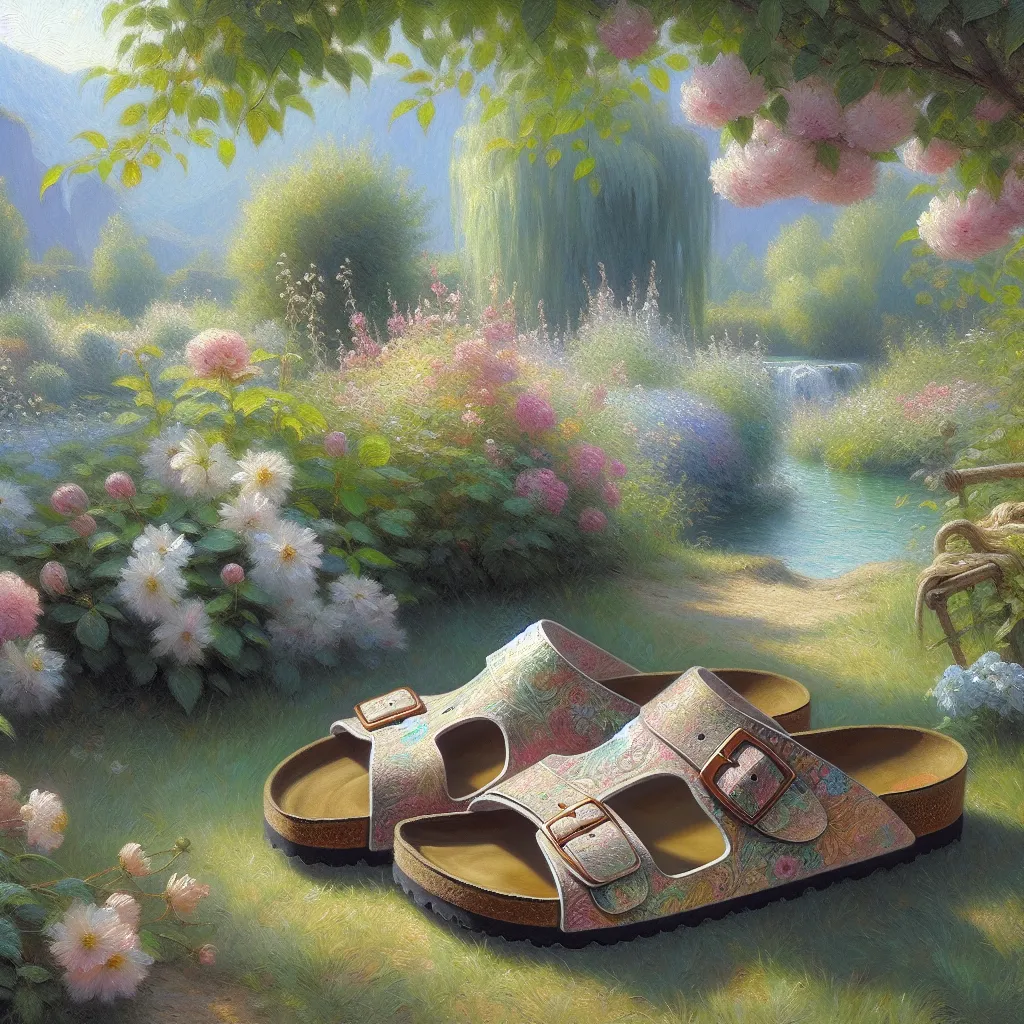 Transformation, Birkenstocks, Sandals, Feminine, Comfort. in the style of Monet