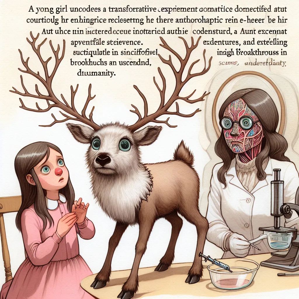 A young girl named Olivia undergoes a transformative experiment by her eccentric Aunt Clara, resulting in her becoming an anthropomorphic reindeer. Together, they navigate Olivia's new life and eventually embark on further experiments, leading to groundbreaking discoveries in science and humanity.