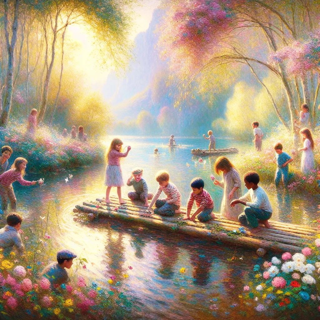 Transformation, Imaginative, Youthful, Innocent, Adventure in the style of Monet