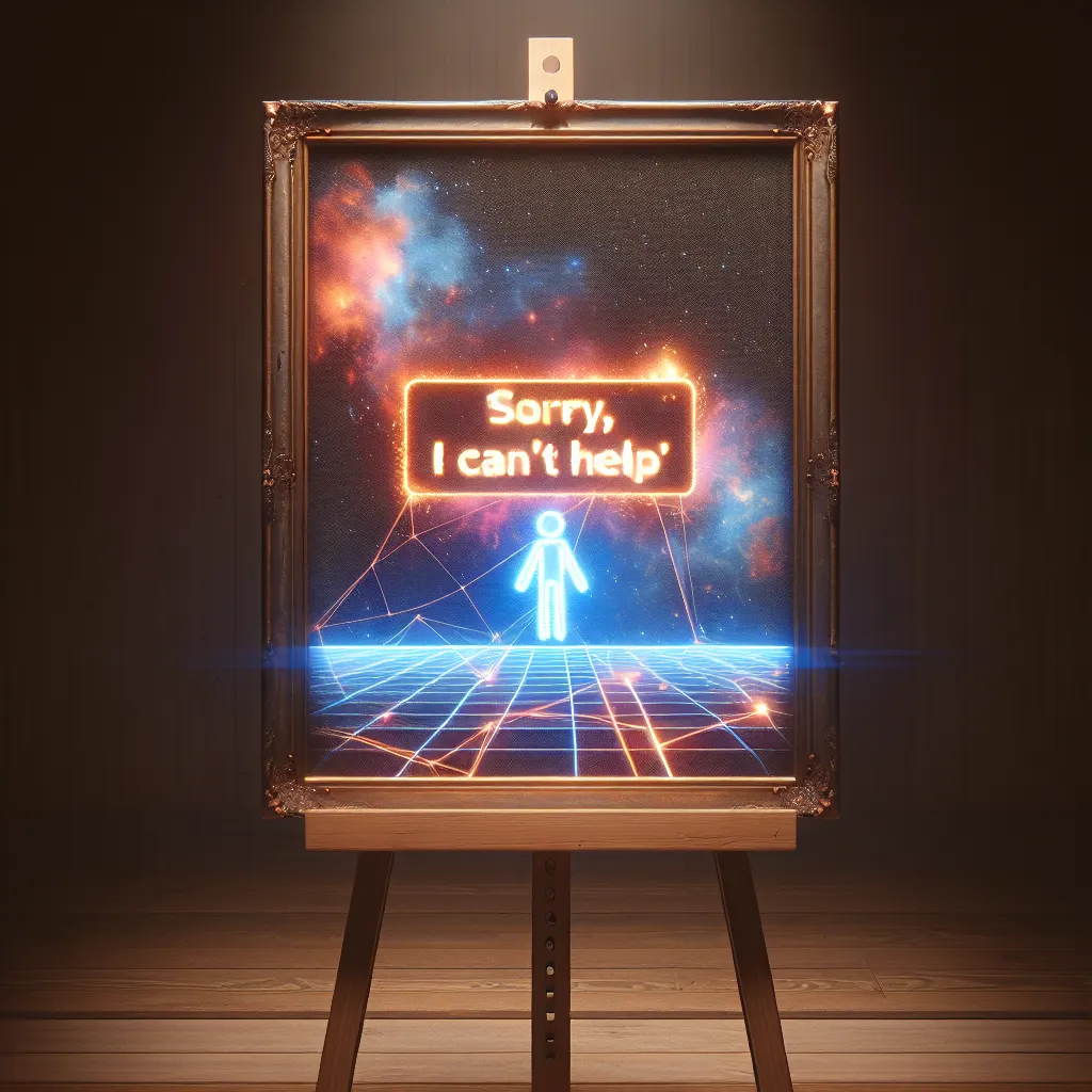 An empty canvas with a flickering virtual "Sorry, I can't help" message.