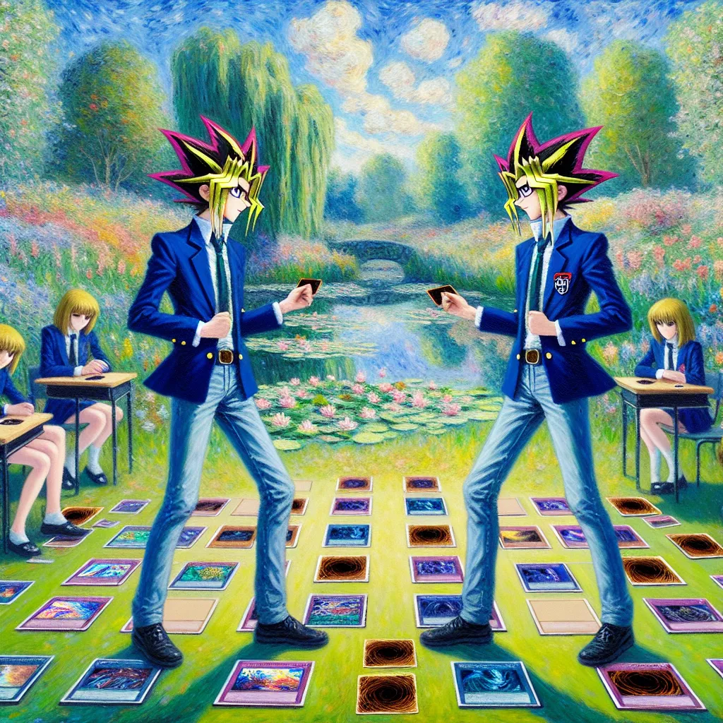 Yu-Gi-Oh, Twins, Gender, Identity, Duels in the style of Monet