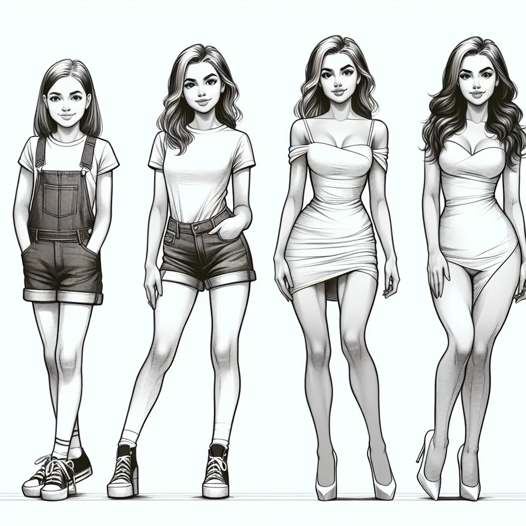 The image accompanying this story could feature a young girl transforming into an adult woman. The transformation could show the girl aging into the woman, with changes in her appearance such as height, clothing, and hairstyle. The woman could be seen in a confident pose, representing her assertive nature.