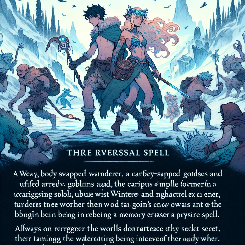 A weary adventurer named Kazuma finds himself trapped in the body of the carefree and clueless goddess, Aqua. Together, they must embark on a dangerous quest to earn enough money and resources to reverse a botched body swap spell. In a world gripped by winter's curse, they battle fierce goblins, rely on Aqua's magical abilities, and navigate the challenges of inhabiting each other's bodies. As they struggle against the odds, they must keep their predicament a secret to avoid having their memorie